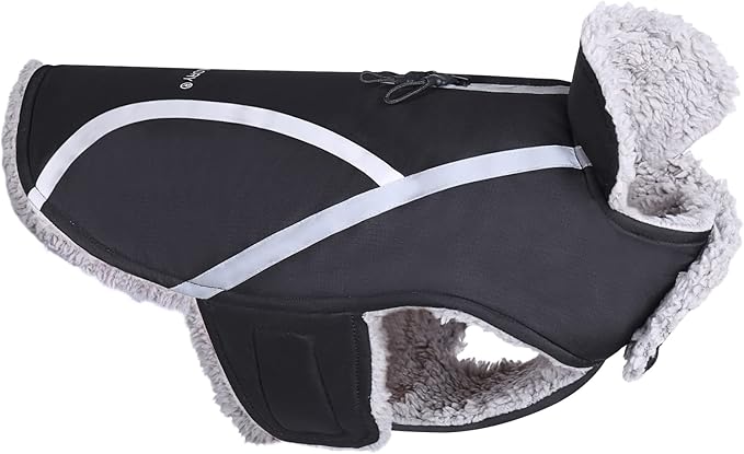 VIVAGLORY Frostfit Dog Coat, Dog Jacket for Winter & Cold Weather, Warm Fluffy Fleece Lined Water Resistant Reflective for Puppy, Coat with Velcro Fastening & Leash Hole, XS, Black