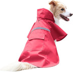 NACOCO Large Dog Raincoat Adjustable Pet Water Proof Clothes Lightweight Rain Jacket Poncho Hoodies with Strip Reflective (XXXL, Red)
