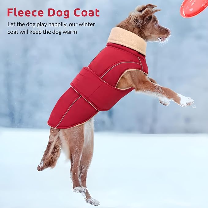 ASENKU Warm Dog Coat, Waterproof Dog Jackets for Large Dogs with Reflective Fleece Vest Turtleneck with Button,Windproof Cold Weather Coats for Small Medium Large Dogs, Dark Red, XL