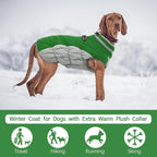 FUAMEY Dog Coat for Large Dogs,Waterproof Dog Winter Jacket with Harness Built in Puppy Cold Weather Coats Reflective Pet Vest with Zipper Warm Fleece Dogs Snowsuit Windproof Green XXL