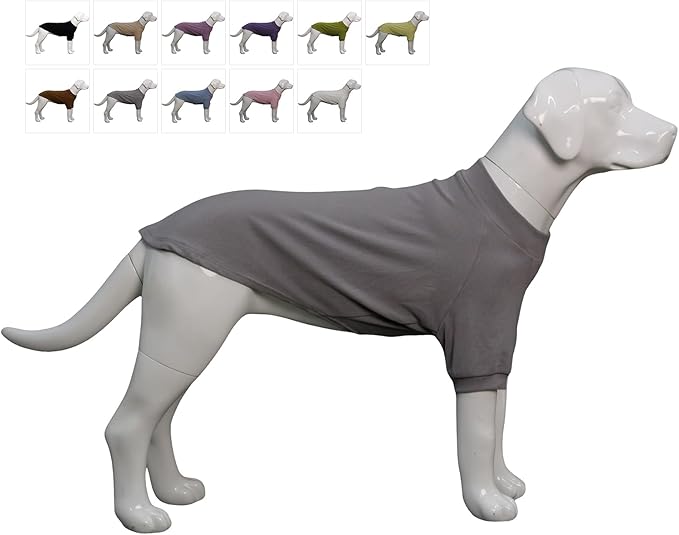 Lovelonglong Ribbed Dog T-Shirt Cotton Knitted Dog Sweaters for All Season Pet T-Shirts for Large Medium Small Dogs Dark Gray L