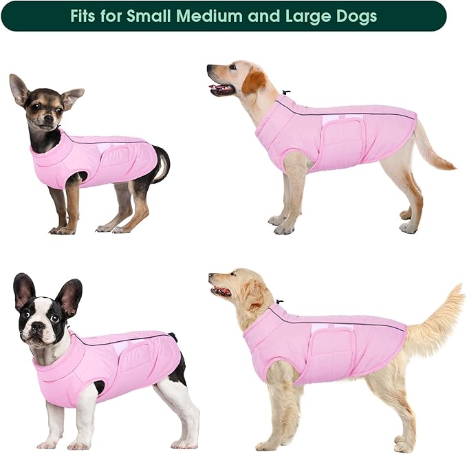 Kuoser Dog Jacket, Warm Dog Coats for Small Dogs, Reflective Doggie Winter Jacket Cold Weather Pet Coats with Leash Hole, Winter Coat Apparel for Yorkie Chihuahua, Pink XS
