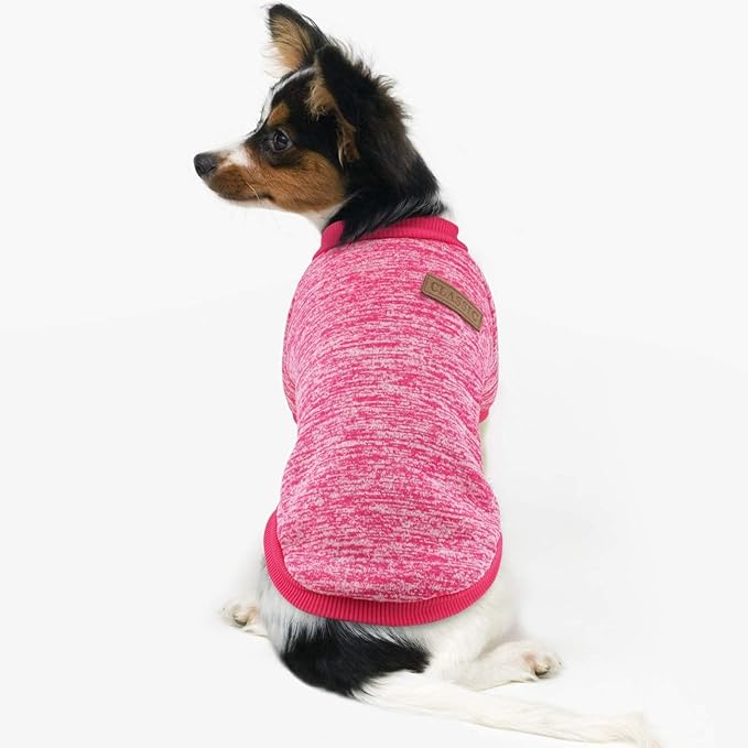 Idepet Pet Dog Classic Knitwear Sweater,Fleece Coat for Small,Medium Dog,Warm Pet Dog Cat Clothes,Soft Puppy Customes (XXL, Rosered)