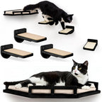 INICIO Cat Wall Shelves - Modern and Durable 3 Step Cat Furniture for Wall - Stylish Birch Floating Shelf for Cats up to 15lbs - Wooden Corner Shelves with Cushioned Perch - Black