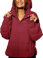 Womens Oversized Hooded Puffer Jacket Fall Winter Warm Quilted LightWeight Jacket Casual Fashion Solid Color Coat