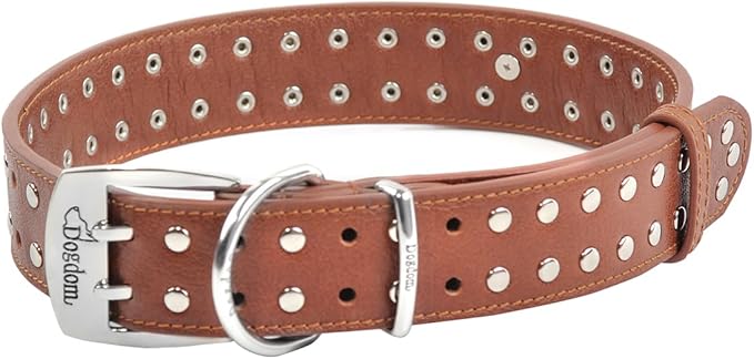 Studded Leather Dog Collar – Durable Adjustable Collar, Brown Large