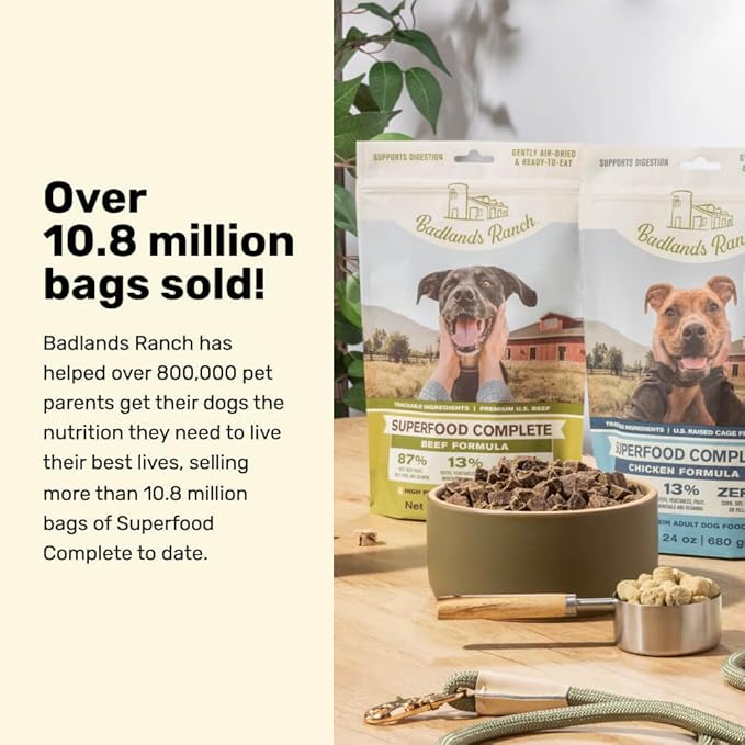 BADLANDS RANCH by Katherine Heigl- Superfood Complete, Air-Dried Adult Dog Food - High Protein, Zero Fillers, Superfood Nutrition (64 Ounce (Pack of 2), Beef)