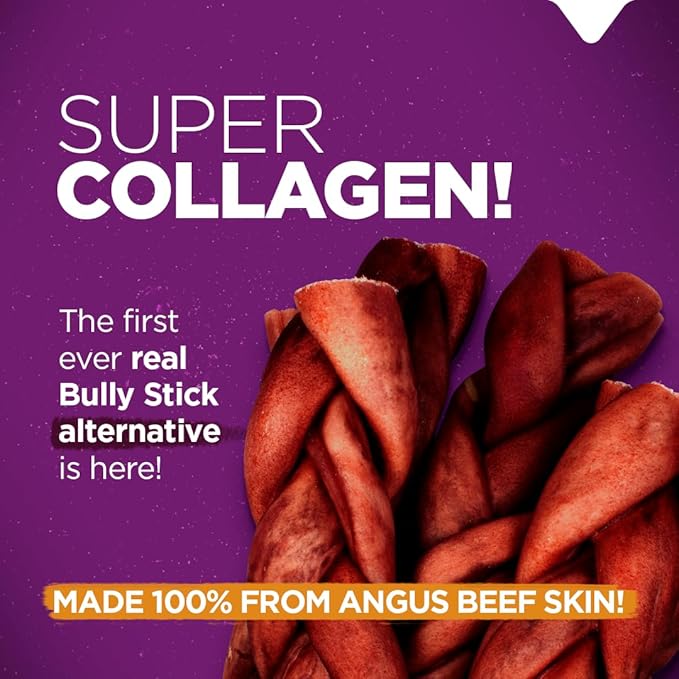 Natural Farm Odor-Free Super Braided Collagen Dog Chews (6-Inch, 10-Pack) First Ever Real Bull Sticks Alternative: 100% Natural Angus Hide Collagen Treats- More Protein More Chew Time for All Dogs