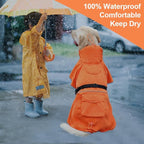 Reflective Dog Raincoat Waterproof Adjustable Dog Hooded Poncho Raincoat for Medium Large Dogs, Lightweight Pet Rain Jacket (Orange, L)