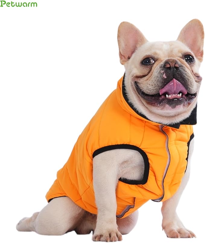 PetWarm Reversible Dog Cold Weather Coats, Waterproof Dog Puffer Vest, Vest for Dogs with Hook-and-Loop Strap, Windproof Outdoor Coat for Winter Walks and Snowy Days, Orange, S