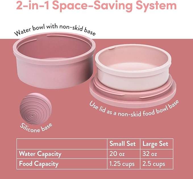 KindTail Portable Pet Feeder, Travel Dog Bowls with Lid and Handle, Microwave and Dishwasher-Safe, 10oz Inner Bowl & 20oz Outer Bowl, Grey