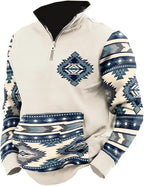 HOTYD Aztec Cowboy Mens Hoodie Vintage Graphic Western Hoodies Casual Long Sleeve 1/4 Zip Pullover Mens Country Jacket