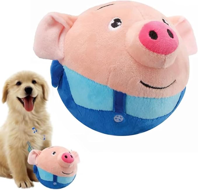 Interactive Dog Toys,Active Moving Pet Plush Toy,Washable Cartoon Pig Plush Sound Dog Toy,Shaking Dogs Ball with Squeaky Moving Dogs Ball Toy(Blue)