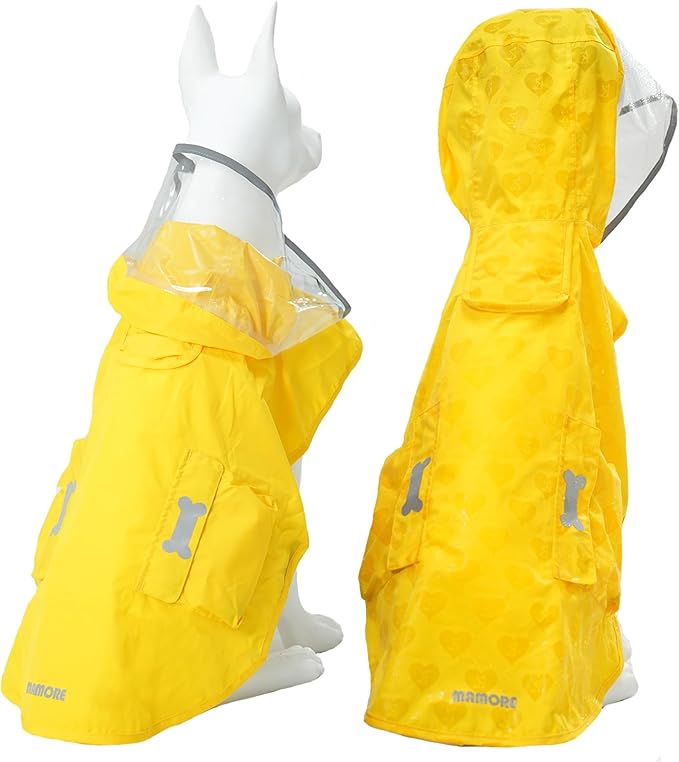 Dog Raincoat,Waterproof Rain Poncho with Hoodie, High Reflective Adjustable Pet Rain Jacket with Leash Hole for Small Medium and Large Dogs (Yellow(Water-Reactive Hydrochromic), XX-Large: 55-70lbs)