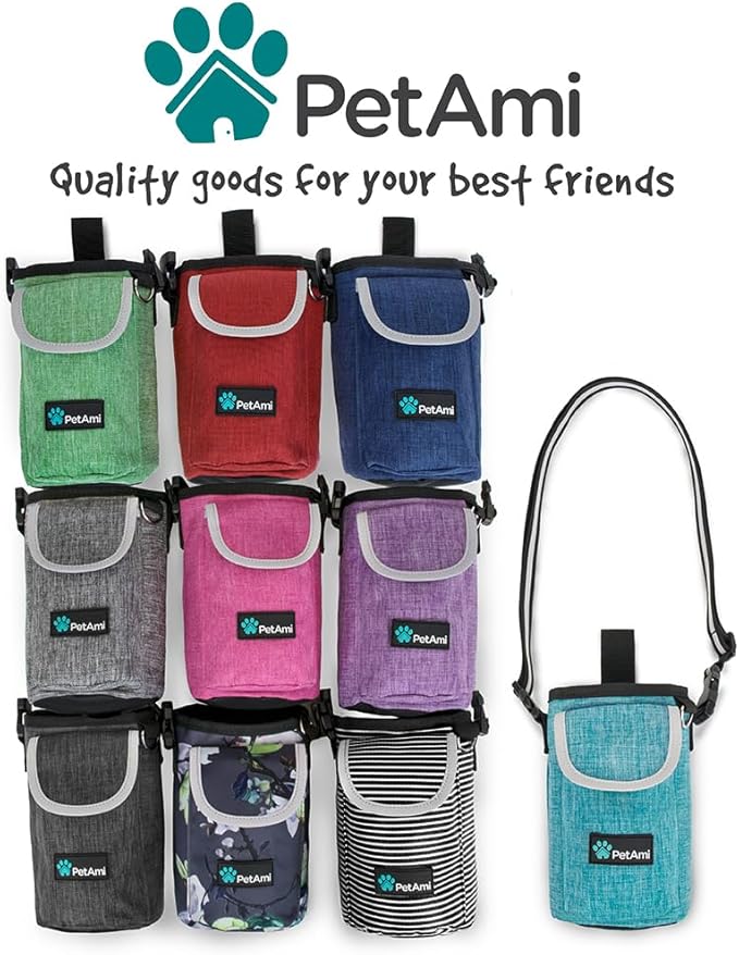 PetAmi Dog Treat Pouch, Large Pet Training Treat Pouch with Pocket, Dog Trainer Essentials Supply Holder with Poop Bag Dispenser, Training Bag for Kibbles Toys, 3 Ways to Wear (Floral Grey)