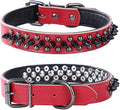 Adjustable Genuine Leather Spiked Studded Dog Collars for Small Medium Large Pets Like Pit Bull Bulldog Pugs Husky (S, Red1)