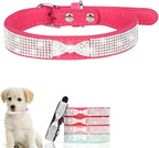 Serijoars Small Dog Collar with Rhinestone Crystal Diamond Colorful Bling Girl Puppy Cat Collars (M, Hot Pink3)