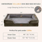Comfort Expression Orthopedic Dog Bed for Extra Large Dogs 45x35 Inch, Waterproof Egg Crate Foam XL Pet Bed with Removable Bolsters, Dog Couch with Washable Cover & Non-Slip Bottom, Grey Green