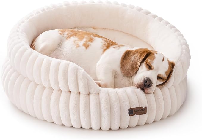 MEWOOFUN Dog Bed for Medium Dogs, Washable Large Cat Beds for Indoor Cats, Donut Pet Bed for Dogs and Cats with Anti-Slip Bottom (Beige, 27"x27"x10")