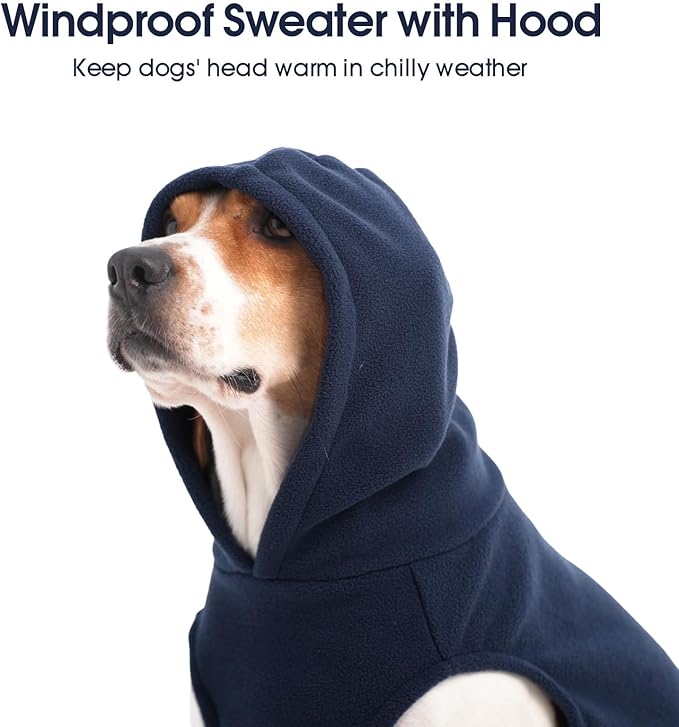 IECOii Dog Hoodie,Polar Fleece Dog Sweatshirt Fall Dogs Sweater with Hood,Warm Sweaters for Medium Dogs Boy Girl,Sleeveless Pet Hoodie Medium Size Winter Clothes for Pug,Jack Russell,Blue,M