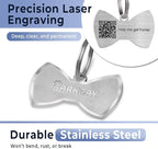 Dog Tags Personalized for Pets,Dog Name Tags QR Code,No Subscription Fees,Modifiable Pet Online Profile,Stainless Steel,No App Required,for Dogs and Cats Small,Medium,Large(Bow Tie,Small)