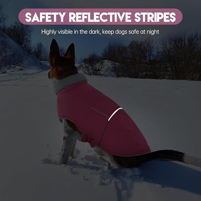 BRKURLEG Dog Winter Jacket, Warm Dog Winter Coats for Small and Medium Large Dogs, Reflective Adjustable Pet Cold Weather Coats, Waterproof Dogs Snow Jacket Clothes Fleece Vest XXL, Rose Red