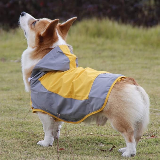 Dogs Packable Lightweight Raincoat: Pet Dog Hood Waterproof Coats Yellow Size 7