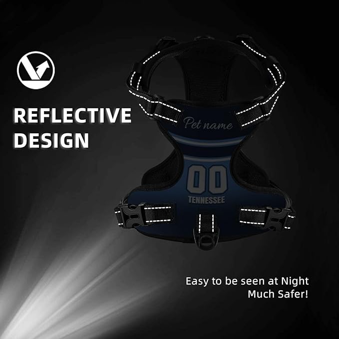 Custom Tennessee Dog Harness with Reflective Stripes Personalized Name and Number Dog Vest Harness with Pet Traction Rope for Small Medium Large Dog