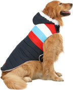 HDE Dog Puffer Jacket Fleece Lined Warm Dog Parka Winter Coat with Harness Hole Patriotic - XL