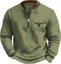 HOTYD Aztec Cowboy Jacket Men Vintage Bullhorn Printed Oversized Western Sweatshirt Long Sleeve Quarter Zip Pullover