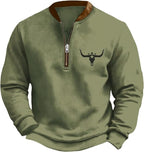 HOTYD Aztec Cowboy Jacket Men Vintage Bullhorn Printed Oversized Western Sweatshirt Long Sleeve Quarter Zip Pullover