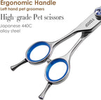 Left Handed Curved Dog Grooming Scissors 7.5 inch Professional Curved Shears Grooming for Poodle Large Dogs Pet 30 Degree Japanese 440C Super Sharp (7.5 curved)