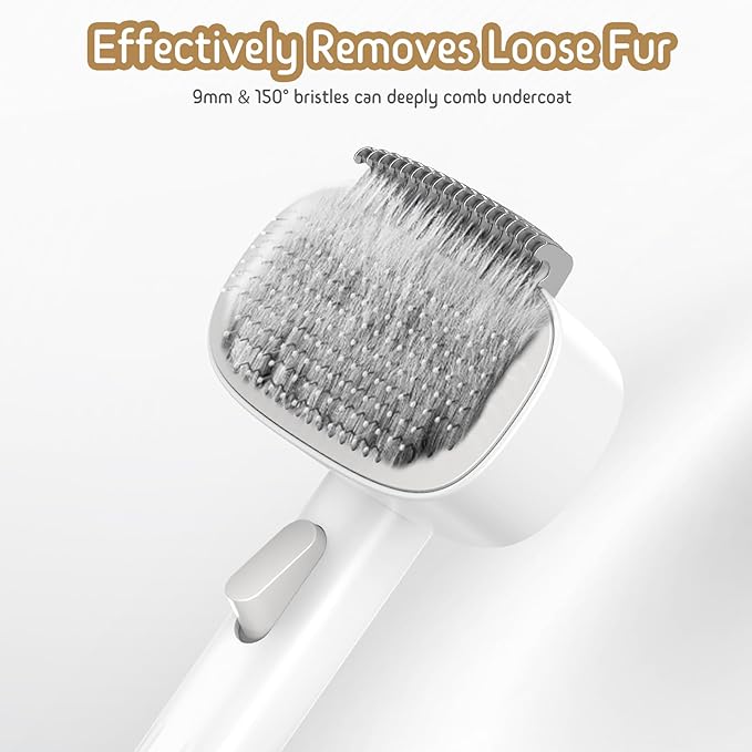 Dog & Cat Brush for Shedding, 2 in 1 Self Cleaning Deshedding Brush with Adjustable Bristle Length & Dematting Comb, Skin Friendly Grooming Tool for Long & Medium-Long Hair Pets