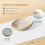 Raised Ceramic Wide Whisker Friendly Cat Dish, Anti-Slip Food&Water Bowl with 2 Style Stand Adjustable Pet Bowl Set (1Dish+Stand, Vintage Latte)