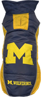Pets First Collegiate Michigan Wolverines Puffer Vest for Dogs & Cats. Size Medium. Warm, Cozy, and Waterproof Dog Coat, for Small and Large Dogs/Cats.