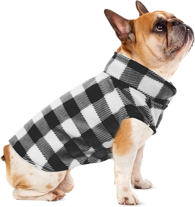 KAMA BRIDAL Spring Autumn Winter Coat Pullover Fleece Vest for Cats Small and Medium Dogs Thin Sweater Black & White Plaid (Black, S)