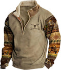 HOTYD Western Jackets for Men Cowboy Sweatshirts Vintage Ethnic Graphic Casual Long Sleeve Top 1/4 Zip Pullover Hoodies