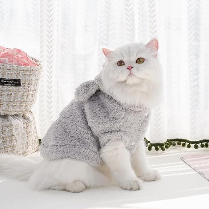Cat Bunny Ears Costume Cute Dog Kitten Hoodies Sweater Rabbit Ears Puppy Pet Apparel (XX-Large,Gray)