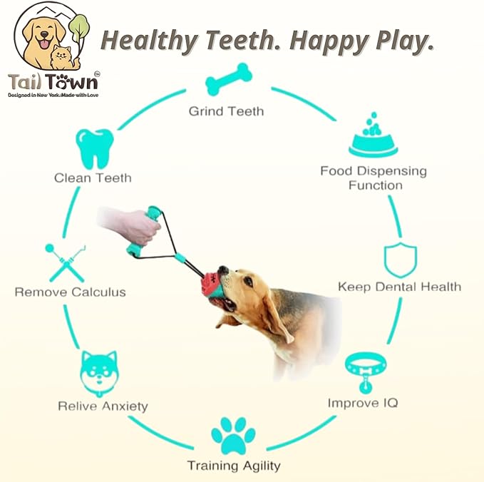 Dog Ball with Rope – Durable TPR Chew Toy for Tug, Fetch & Dental Cleaning – Treat Dispensing Interactive Toy for Small, Medium & Large Dogs – Indoor Outdoor Play Training by Tail Town