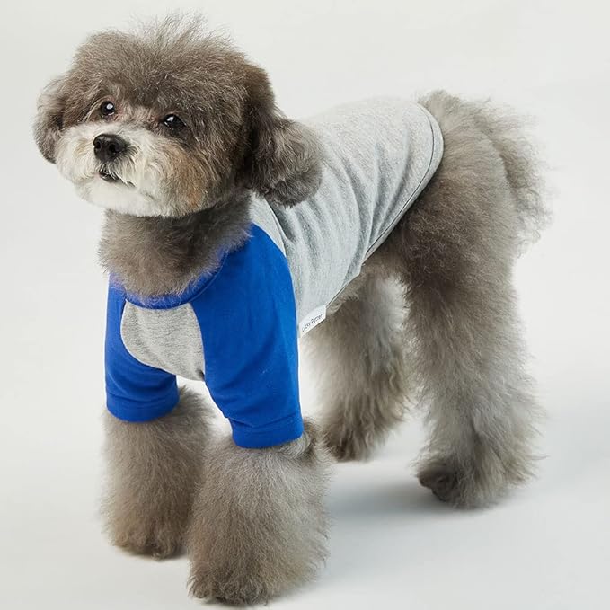 Dog Shirt for Small and Large Dogs Raglan Cotton T-Shirts Soft Breathable Dog Shirts pet Clothes Gray Series (Large, Gray/Blue)