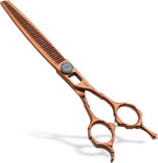 Chunkers Dog Grooming Scissors 7'' Professional Thinning Shears for Small Dogs Pet Grooming Scissors 70% Thinning Rate 18 Teeth High Cobalt Alloy Steel for Groomers(7,Chocolate Chunker)