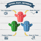 3 Pack Squeaky Dog Toys for Medium Dogs, Soft Latex Rubber Cactus Dog Ball, Cute Bounce Squeak Pet Toy
