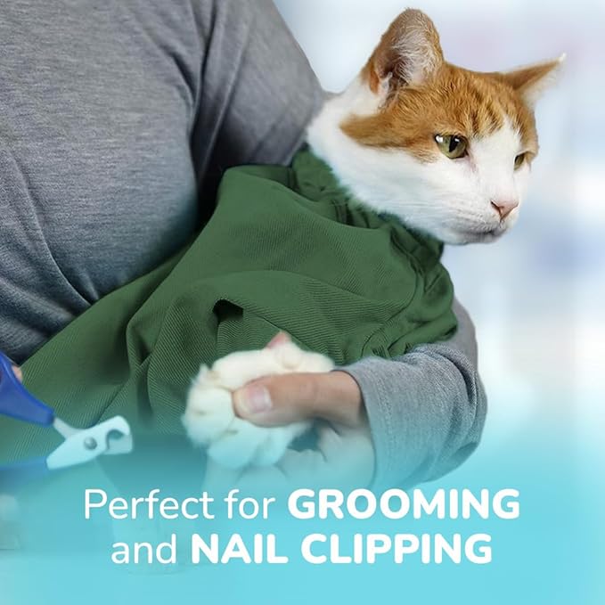 Cat-in-the-Bag Cozy Comfort Carrier - Large Green Pet Carrier and Cat Carrier Soft for Cutting Nails, Vet Visits, Medication Administration, Dental Care, & Travel