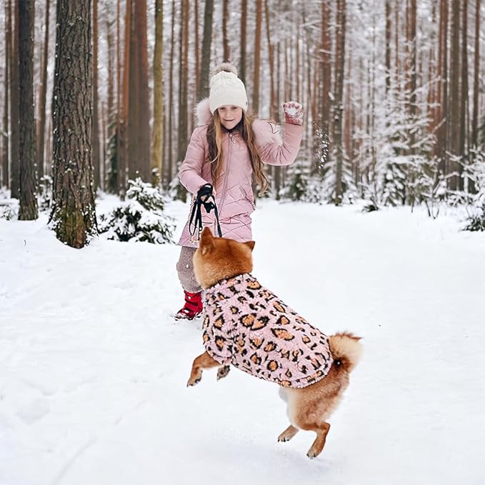 GreenJoy Leopard Print Dog Sweater – Stretchy Fleece Dog Turtleneck Sweatshirt for Puppies & Cats, Soft & Warm Pet Winter Clothes for Small, Medium & Large Dogs (Pink, Medium/Large)