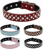 Rhinestones Dog Collar, Adjustable Sparkly Crystal Studded Genuine Leather Pet Dog Collar for Small and Medium Dogs (M, Red)