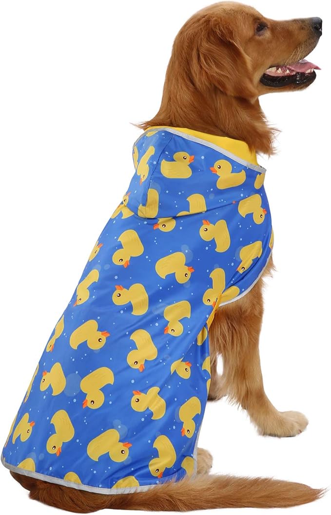 HDE Reversible Dog Raincoat Hooded Slicker Poncho Rain Coat Jacket for Small Medium Large Dogs Ducks Yellow - L