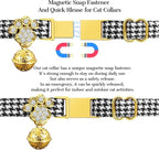 Personalized Breakaway Cat Collars - Magnetic Buckle, Bell - Safety Quick Release, Customized for Girls & Boys Cats- (Houndstooth-Black)