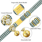 Personalized Breakaway Cat Collars - Magnetic Buckle, Bell - Safety Quick Release, Customized for Girls & Boys Cats- (Houndstooth-Green)