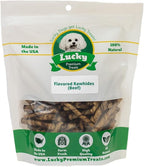 Lucky Premium Treats Beef Basted Rawhide – All-Natural Rawhide and Beef Dog Treats for Extra Small Dogs, Gluten Free Premium Toy Breed Dog Treats (50 Chews)