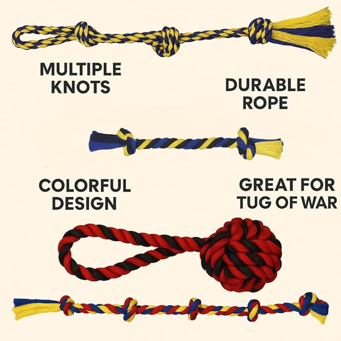 Dog Rope Toys Heavy Chew Toys for Medium & Large Breed Dogs – Durable Rope Toy Set for Teething, Chewing, and Interactive Play(Set of 2 Toys)